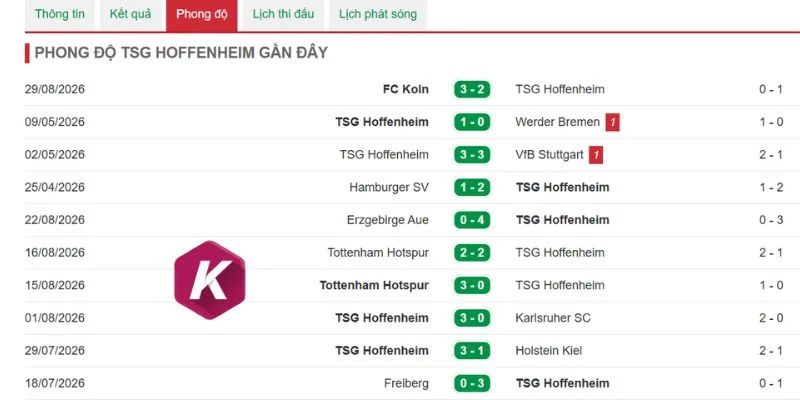 Hoffenheim cần cải thiện phong độ